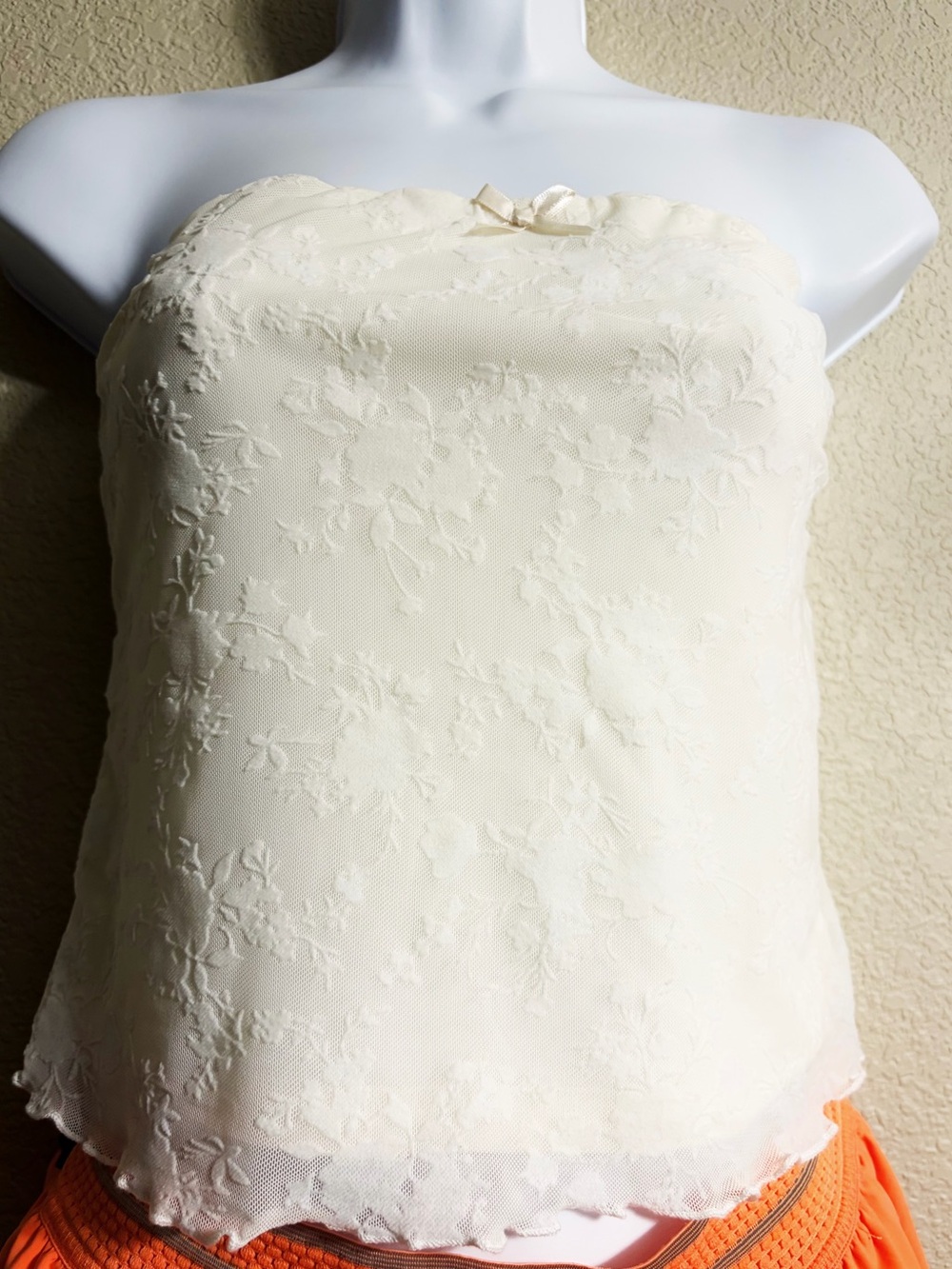 Strapless Cream Lace Overlay Bustier Top